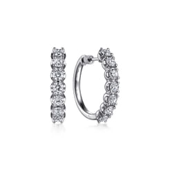 14K White Gold 20mm Diamond Round Hoop Earrings