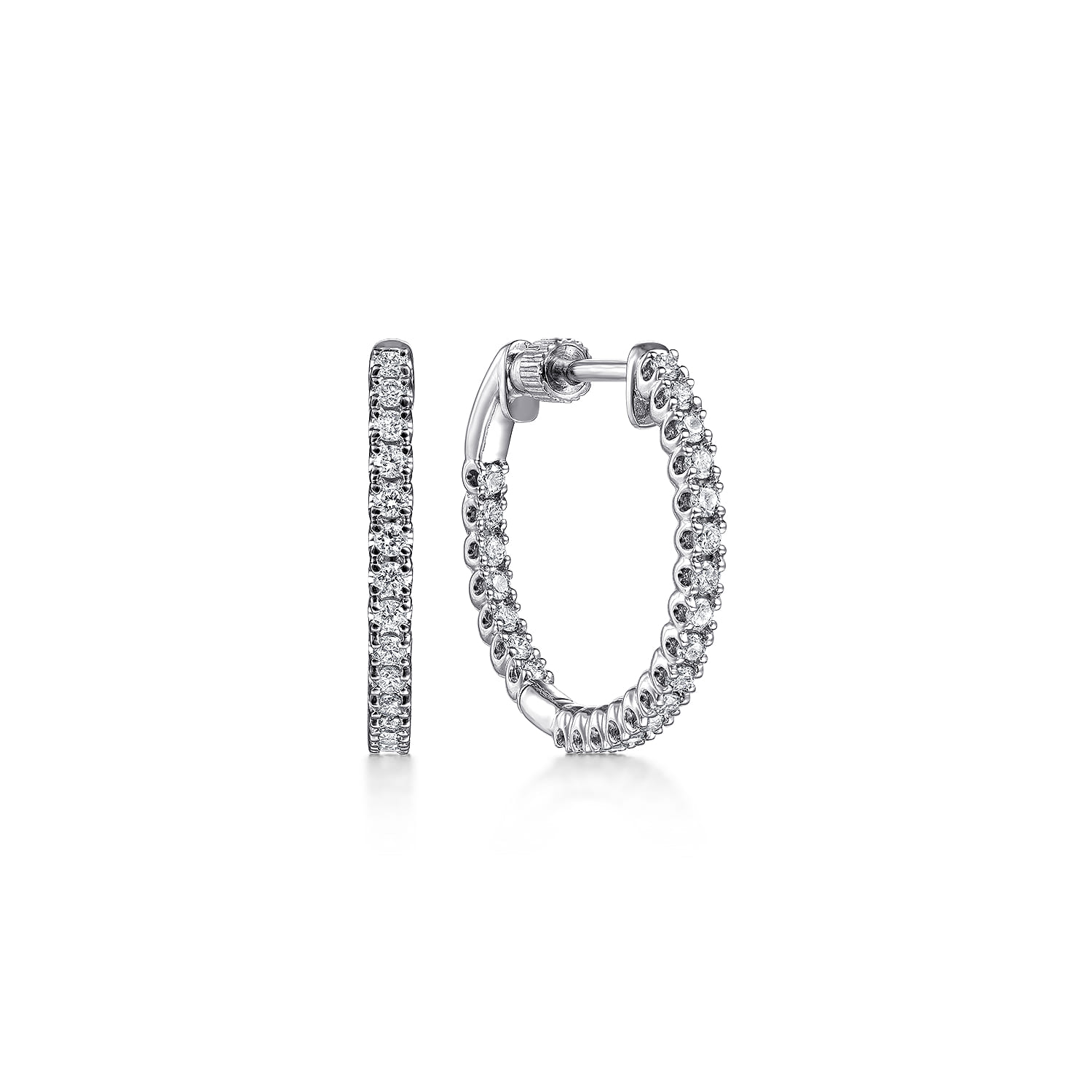 14K White Gold 20mm Inside Out Diamond Hoop Earrings - 0.5 ct - Shot 1