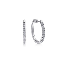 14K White Gold  20mm Oval Classic Diamond Hoop Earrings