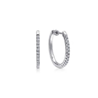 14K White Gold 20mm Oval Classic Diamond Hoop Earrings