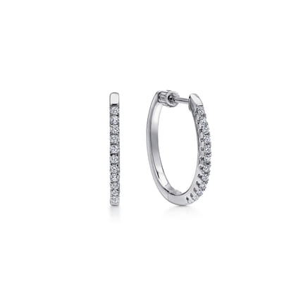 14K White Gold 20mm Oval Classic Diamond Hoop Earrings