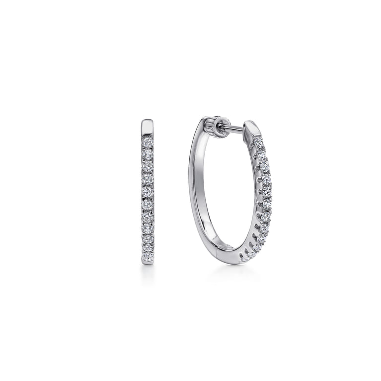 14K White Gold 20mm Oval Classic Diamond Hoop Earrings - 0.25 ct - Shot 1