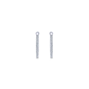 14K White Gold 20mm Oval Classic Diamond Hoop Earrings
