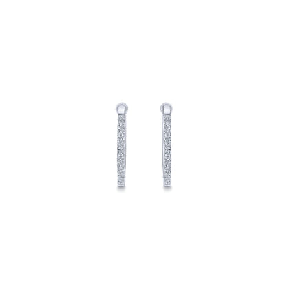 14K White Gold 20mm Oval Classic Diamond Hoop Earrings