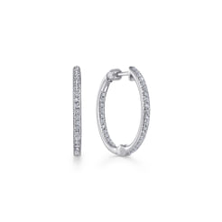 14K White Gold 20mm Round Classic Diamond Hoop Earrings