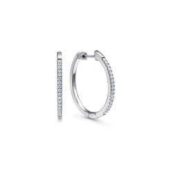 14K White Gold 20mm Round Classic Diamond Hoop Earrings