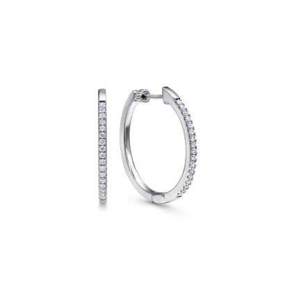 14K White Gold 20mm Round Classic Diamond Hoop Earrings