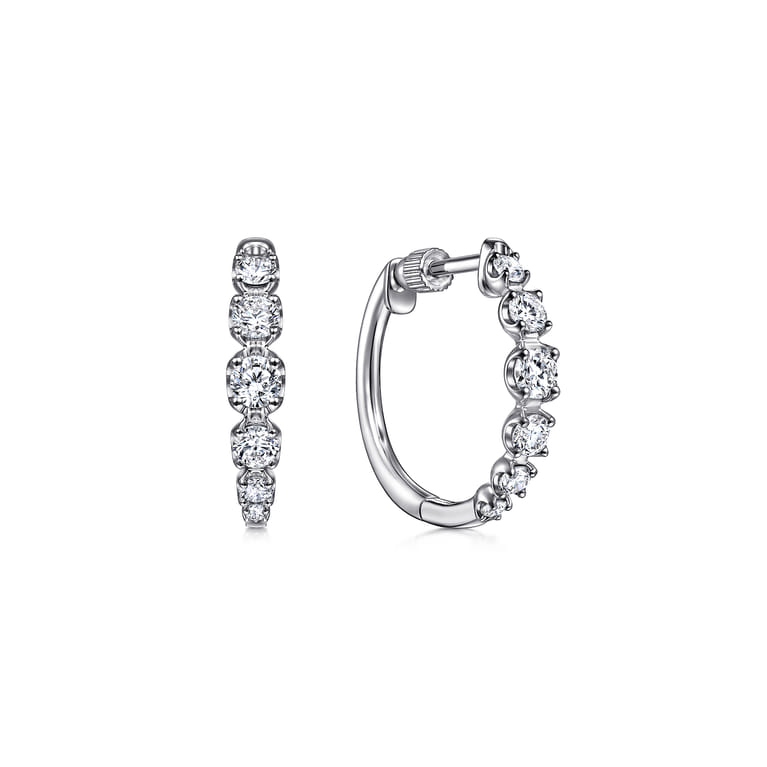 14K White Gold 20mm Round Classic Diamond Hoop Earrings - 0.75 ct - Shot 1