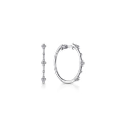 14K White Gold 20mm Round Diamond Classic Hoop Earrings