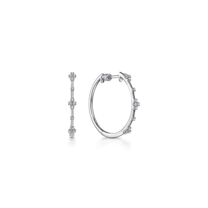 14K White Gold 20mm Round Diamond Classic Hoop Earrings