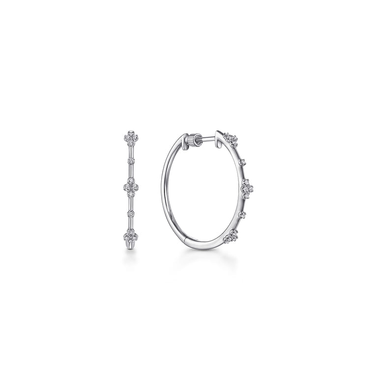 14K White Gold 20mm Round Diamond Classic Hoop Earrings - 0.14 ct - Shot 1