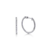 14K White Gold 20mm Round Inside Out Diamond Hoop Earrings