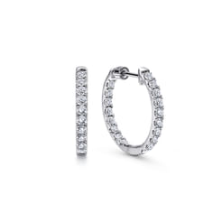 14K White Gold 20mm Round Inside Out Diamond Hoop Earrings