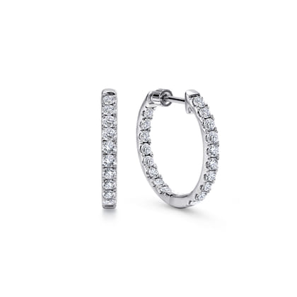 14K White Gold 20mm Round Inside Out Diamond Hoop Earrings
