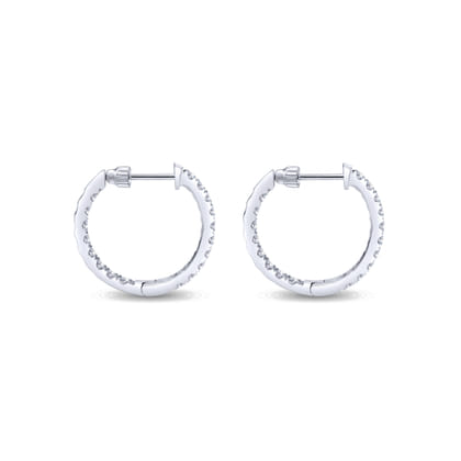 14K White Gold 20mm Round Inside Out Diamond Hoop Earrings