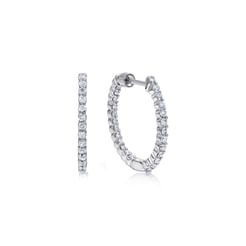 14K White Gold 20mm Round Inside Out Diamond Hoop Earrings