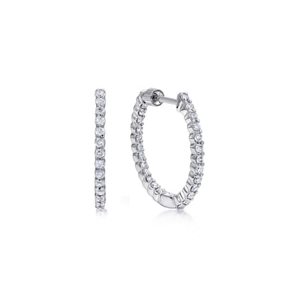 14K White Gold 20mm Round Inside Out Diamond Hoop Earrings