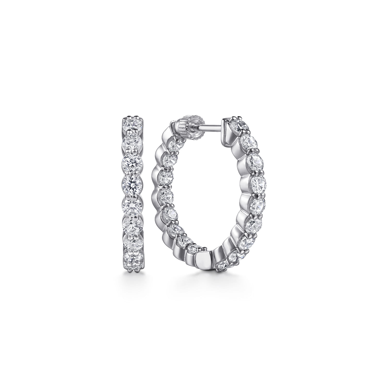 14K White Gold 20mm Round Inside Out Diamond Hoop Earrings - 1.95 ct - Shot 1
