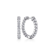 14K White Gold 20mm Round Inside Out Diamond Hoop Earrings