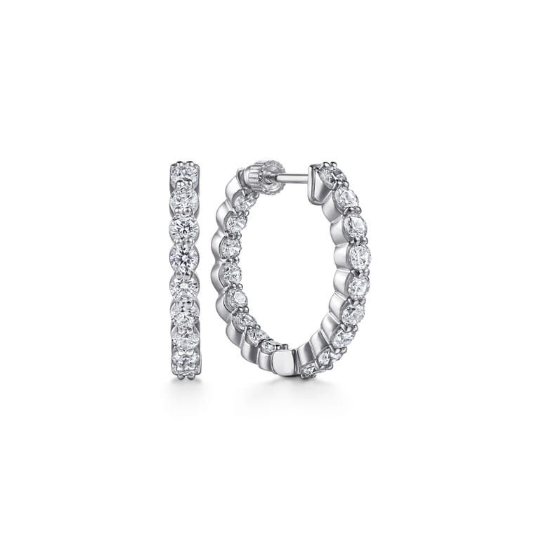 14K White Gold 20mm Round Inside Out Diamond Hoop Earrings - 1.95 ct - Shot 1