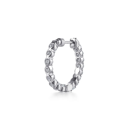 14K White Gold 20mm Round Inside Out Diamond Hoop Earrings