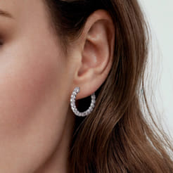 14K White Gold 20mm Round Inside Out Diamond Hoop Earrings