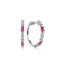 14K White Gold 20mm Ruby and Diamond Classic Hoop Earrings - 0.35 ct