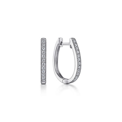 14K White Gold 20mm Slim Pave Diamond Huggie Earrings