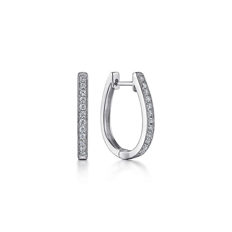 14K White Gold 20mm Slim Pave Diamond Huggie Earrings - 0.25 ct - Shot 1