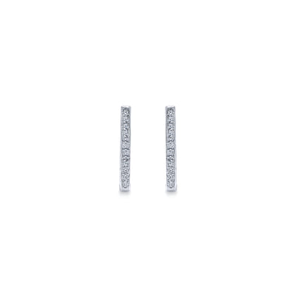 14K White Gold 20mm Slim Pave Diamond Huggie Earrings
