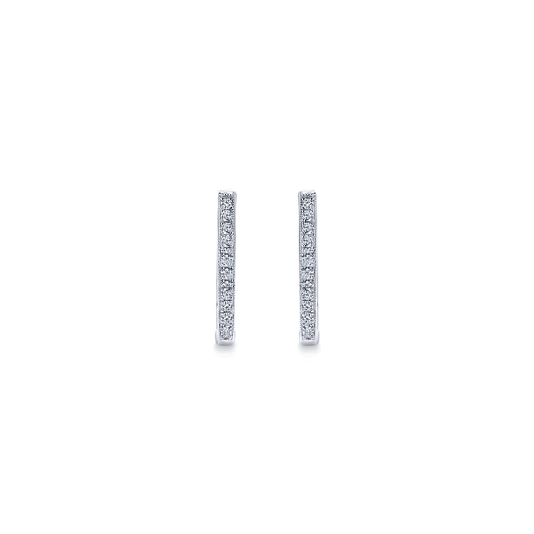14K White Gold 20mm Slim Pave Diamond Huggie Earrings - 0.25 ct - Shot 3