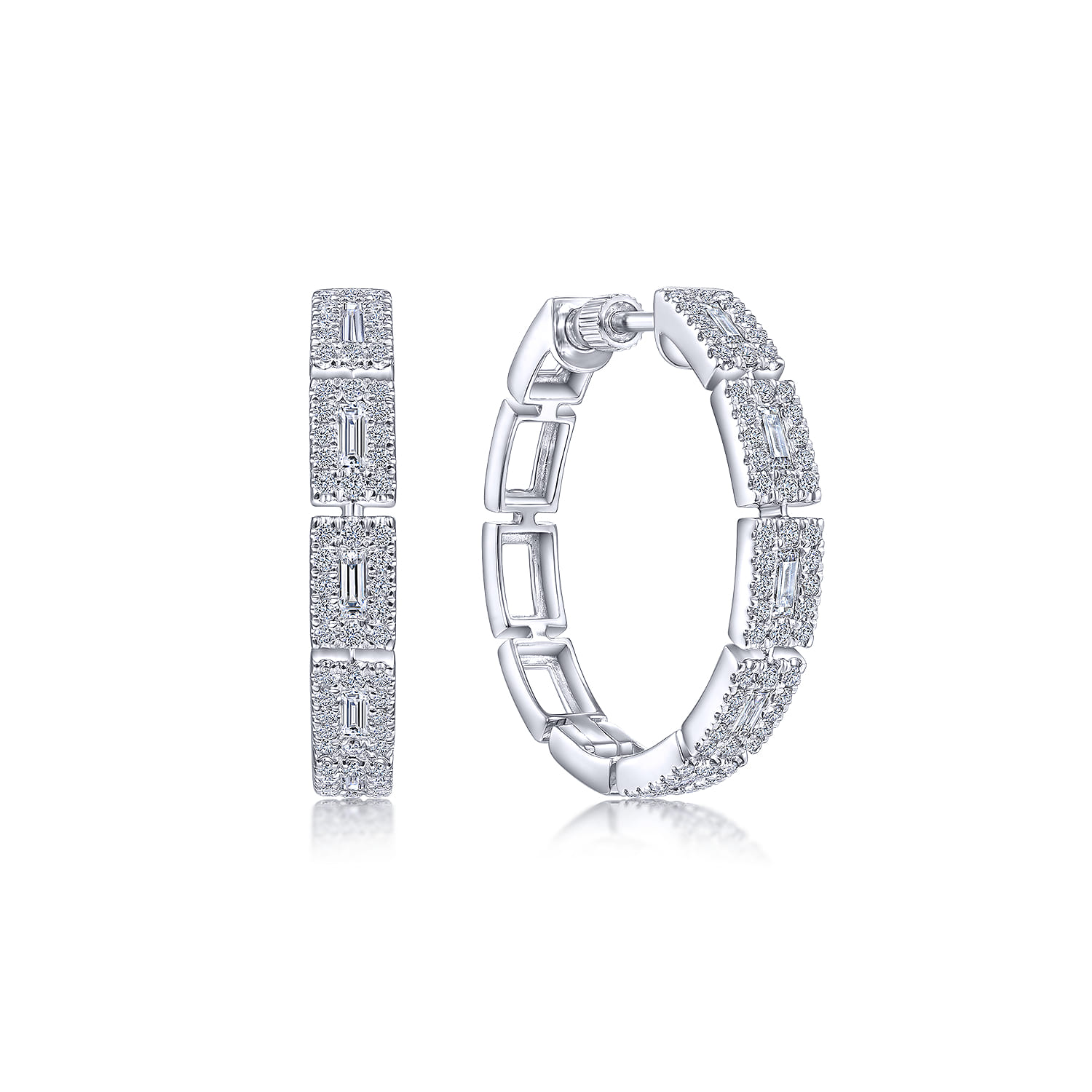 14K White Gold 25mm Diamond Station Classic Hoop Earrings - 1 ct - Shot 1