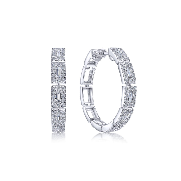 14K White Gold 25mm Diamond Station Classic Hoop Earrings - 1 ct - Shot 1