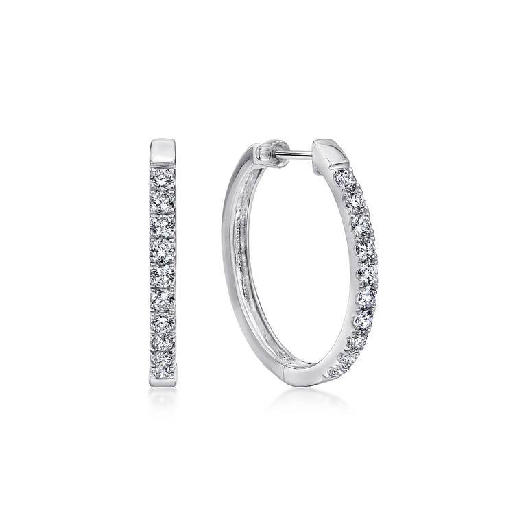 14K White Gold 25mm Round Diamond Classic Hoop Earrings - 1 ct - Shot 1