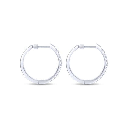 14K White Gold 25mm Round Diamond Classic Hoop Earrings