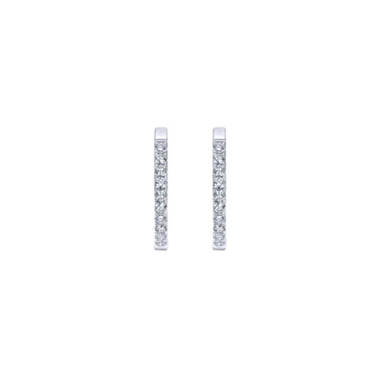 14K White Gold 25mm Round Diamond Classic Hoop Earrings