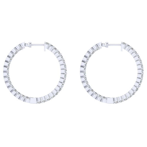14K White Gold 25mm Round Inside Out Diamond Hoop Earrings - 2.5 ct - Shot 2