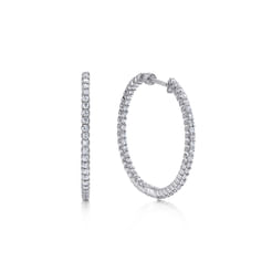 14K White Gold 25mm Round Inside Out Diamond Hoop Earrings