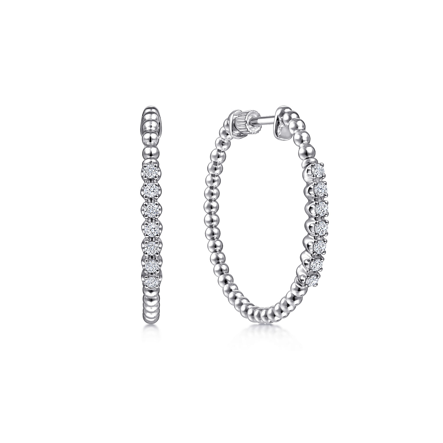 14K White Gold 30mm Classic Diamond Hoop Earrings - 0.3 ct - Shot 1