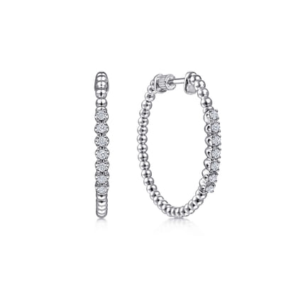 14K White Gold 30mm Classic Diamond Hoop Earrings