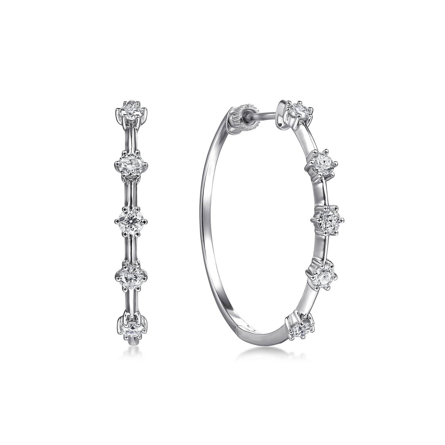 14K White Gold 30mm Classic Diamond Hoop Earrings - 1 ct - Shot 1