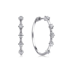 14K White Gold 30mm Classic Diamond Hoop Earrings