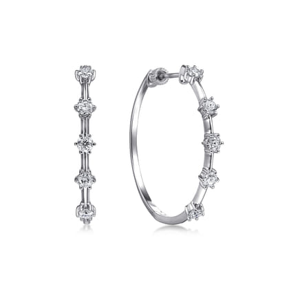 14K White Gold 30mm Classic Diamond Hoop Earrings