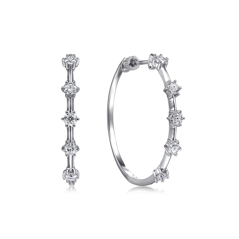 14K White Gold 30mm Classic Diamond Hoop Earrings - 1 ct - Shot 1