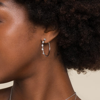 14K White Gold 30mm Classic Diamond Hoop Earrings