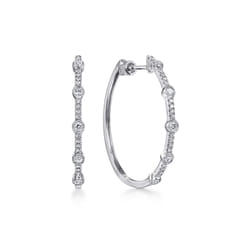 14K White Gold 30mm Classic Diamond Hoop Earrings