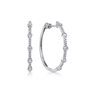 14K White Gold 30mm Classic Diamond Hoop Earrings