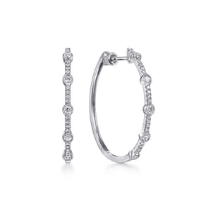 14K White Gold 30mm Classic Diamond Hoop Earrings