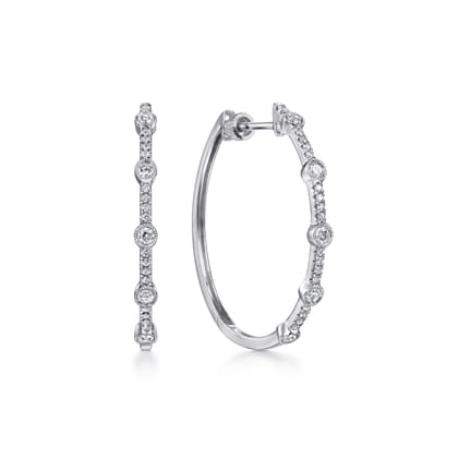 14K White Gold 30mm Classic Diamond Hoop Earrings