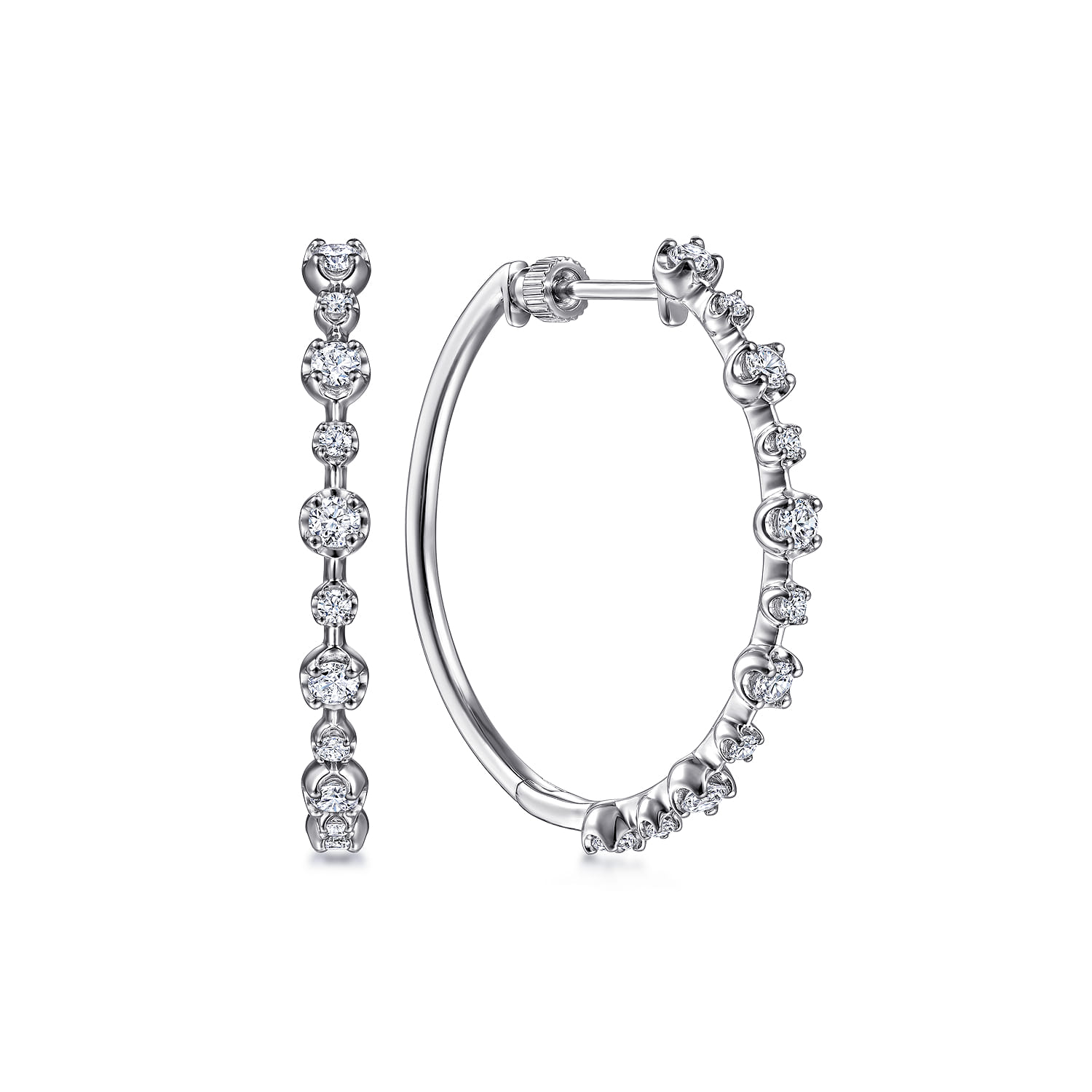 14K White Gold 30mm Classic Diamond Hoop Earrings - 0.75 ct - Shot 1